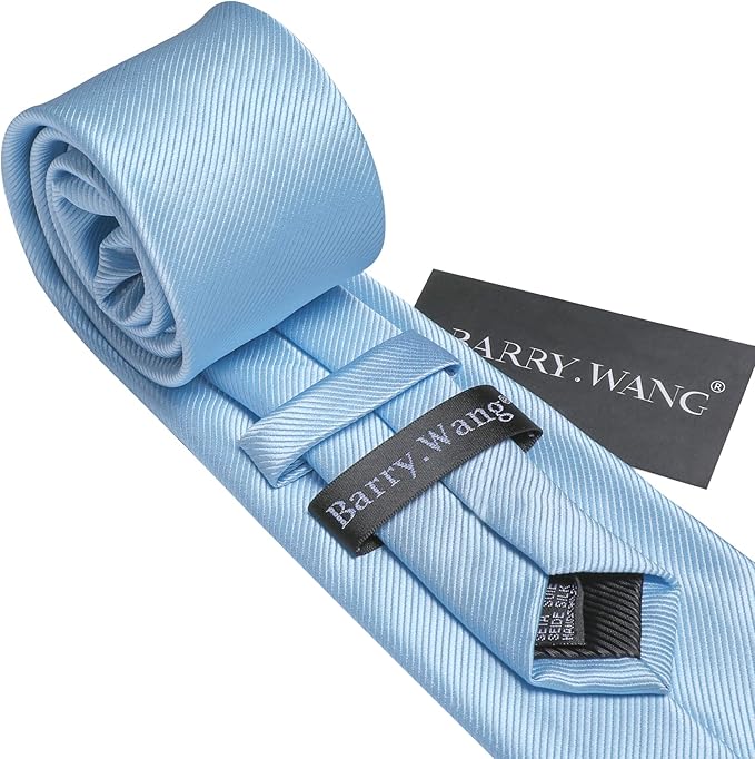 Barry.Wang Tie Sets for Men Silk Solid Necktie Stain Ties Handkerchief Pocket Square Cufflinks Wedding Business Dyed