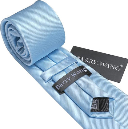 Barry.Wang Tie Sets for Men Silk Solid Necktie Stain Ties Handkerchief Pocket Square Cufflinks Wedding Business Dyed