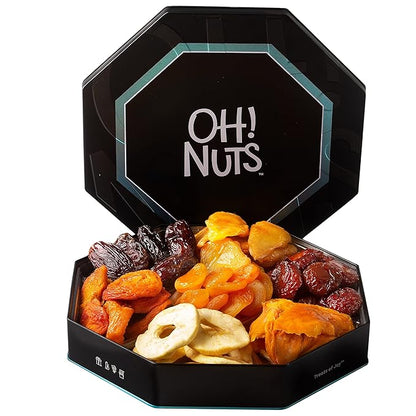Oh! Nuts Dried Fruit Gift Basket 7 Variety Tin Box - Gourmet Arrangement Platter - Healthy Food Snack Box for Birthday, Anniversary, Corporate - Gift for Women & Men (Dried Fruits)