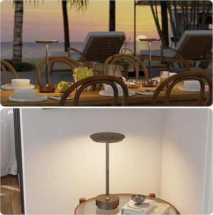 Rechargeable Table Lamps Cordless, Portable 5000mAh Outdoor Table Light, 3 Color Stepless Dimming LED Table Lamp with Memory Function, for Home/Dinner/Patio/Restaurant.(Light Cafe)