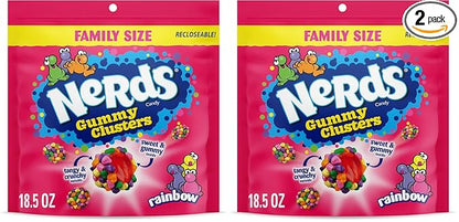 Nerds Gummy Clusters Candy, Rainbow, Resealable 18.5 Ounce Big Bag (Pack of 2)