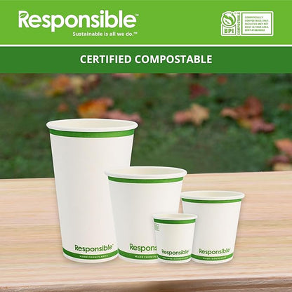 Responsible Products Certified Compostable 4 oz Paper Cups, Cold ＆ Hot Coffee Cups, Disposable Paper Cups, Extra Strength Disposable Cups, Made without PFAS (50 count)