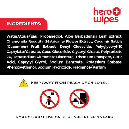 Hero Wipes Body Wipes Remove 98% Of Carcinogens, Ash, Soot, Smoke, Toxins - 12 Packs of 48ct Extra Thick Durable 10x9 inches Firefighter Wet Wipes