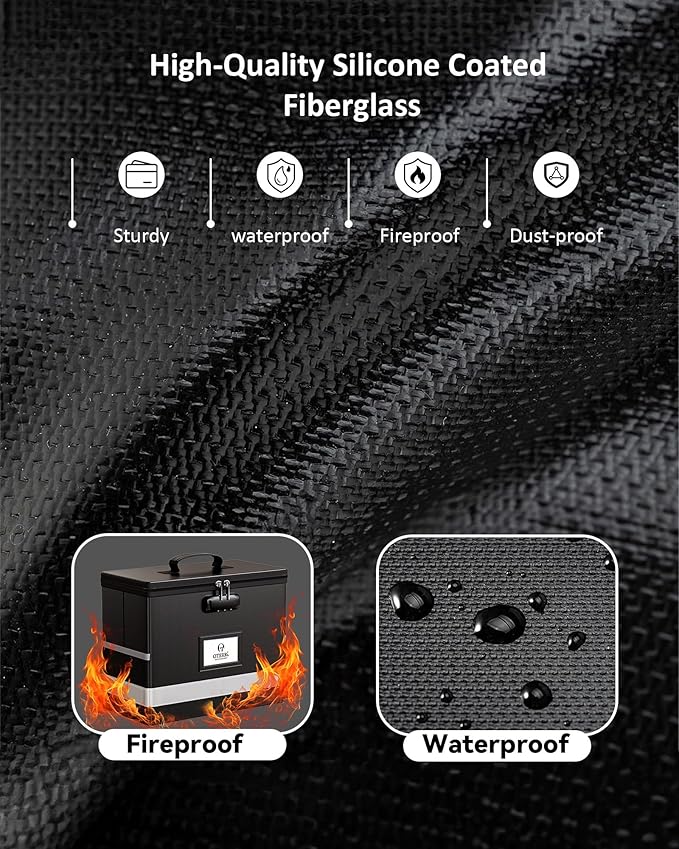 Oterri 2 Pack Fireproof Document Box With Lock, Portable File Safe Box Fireproof Waterproof For Letter Files, Collapsible Fireproof File Box With Handle Black