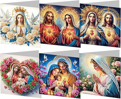 6PCS Diamond Art Painting Greeting Card Set, Faith Pattern DIY Cards with Envelopes for Xmas Birthdays Special Occasion Blessing