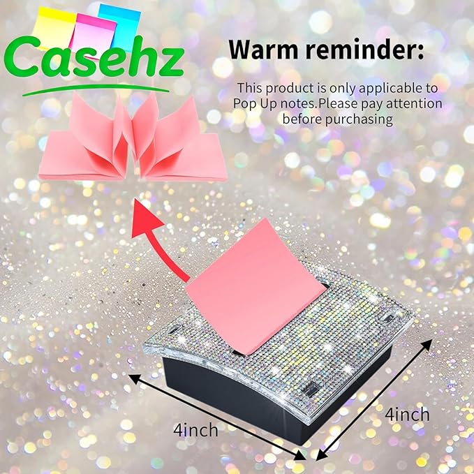 Rhinestone Self Sticky Note Holder Post it Note Dispenser Pop-Up Sticky Notes Dispenser 4 x 4 Inches Post it Dispenser for Desk Office Stationery (AB Bling)