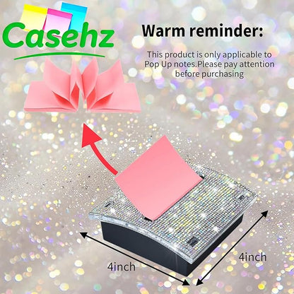 Rhinestone Self Sticky Note Holder Post it Note Dispenser Pop-Up Sticky Notes Dispenser 4 x 4 Inches Post it Dispenser for Desk Office Stationery (AB Bling)