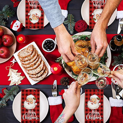 Karenhi 200 Pcs Christmas Paper Napkins 2 Ply Santa Claus Disposable Hand Towels for Bathroom Buffalo Plaid Guest Napkin Snow Decorative Paper Guest Towels for Bathroom for Party Holiday Wedding