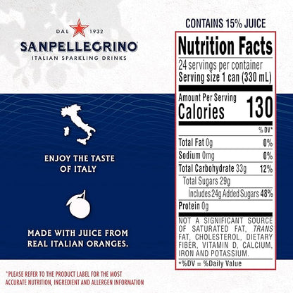 Sanpellegrino Italian Sparkling Drink Aranciata Rossa, Sparkling Orange And Blood Orange Beverage, 24 Pack Of Cans