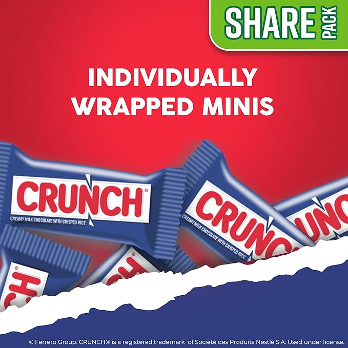 CRUNCH Minis, Bulk 8 Pack, Milk Chocolate and Crisped Rice, Individually Wrapped Candy Bars, Resealable Share Size, 9.8 oz Each