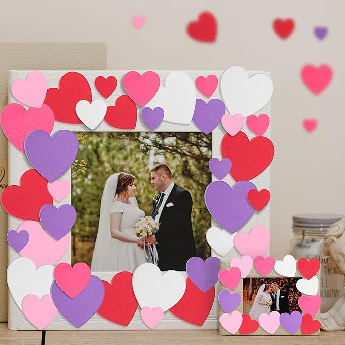 300 PCS Valentines Heart Stickers, Foam Stickers, Matte Valentines Crafts, Self-Adhesive Heart Foam Stickers 5 Colors Valentine Foam Adults Valentine's Presents