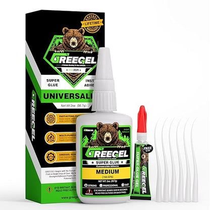 Super Glue Medium for Plastic, Metal, Leather, Wood, Ceramic, Premium Superglue 2 oz - Clear Cyanoacrylate Adhesive (CA) Instant Glue with Extra Gel for Quick Fixes & Repair (1 Pack)