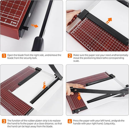 B4 Paper Cutter Paper Slicer with Safety Guard and Blade Lock Paper Trimmer Guillotine Heavy Duty Metal Base 15" Cutting Length Guillotine Paper Cutter for Office Home School(Red)
