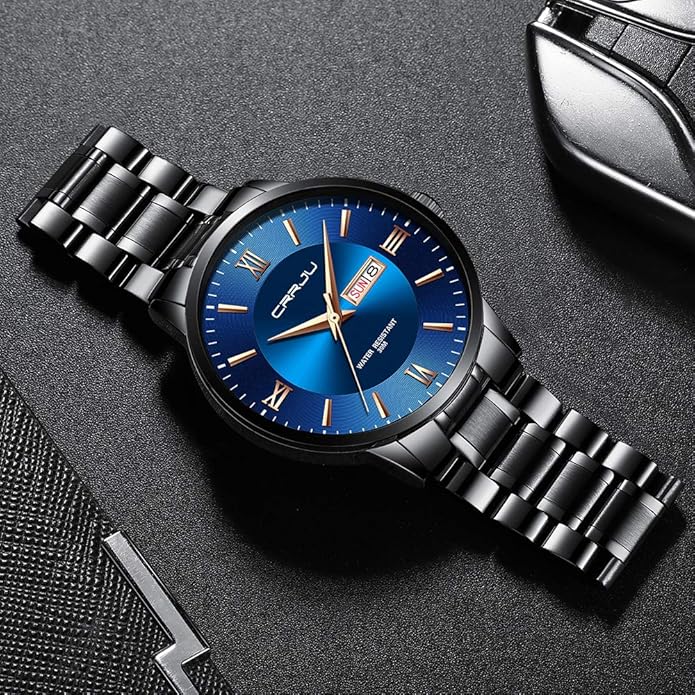 CRRJU Men's Fashion Luxury Stainless Steel Watches for Men Business Auto Date Chronograph Analog Quartz Wristwatches