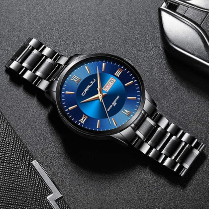 CRRJU Men's Fashion Luxury Stainless Steel Watches for Men Business Auto Date Chronograph Analog Quartz Wristwatches