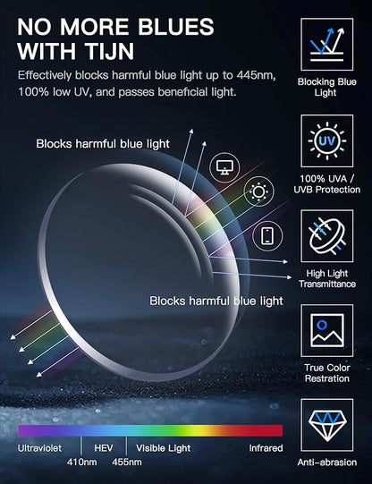 TIJN Blue Light Blocking Glasses for Women Men Clear Frame Square Nerd Eyeglasses Anti Blue Ray Computer Screen Glasses