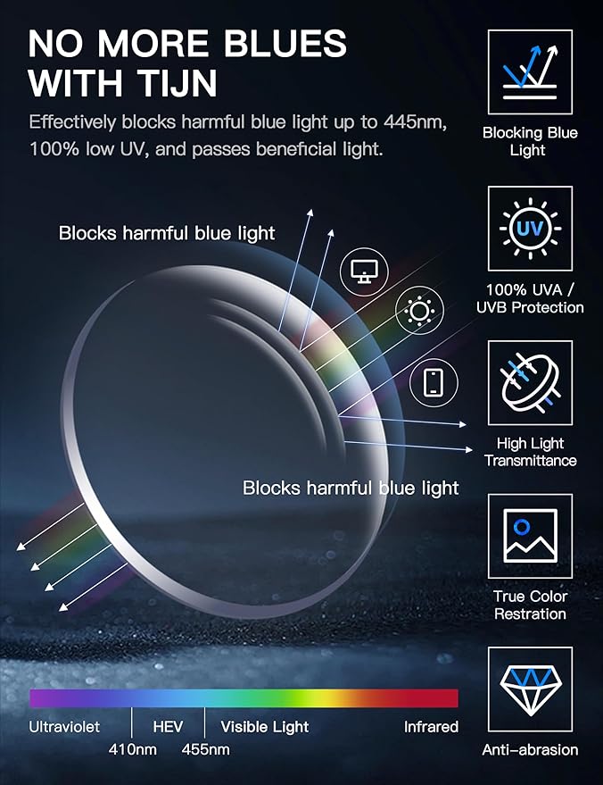 TIJN Blue Light Blocking Glasses for Women Men TR90 Rectangle Frame and Chic Preppy Style Computer Screen Glasses
