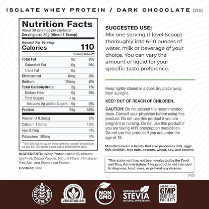 Muscle Feast Grass-Fed Whey Protein Isolate, All Natural Hormone Free Pasture Raised, Whey Isolate Protein Powder for Men and Women, Clean, Gluten-Free, Delicious Isolate Protein - Dark Chocolate, 2lb