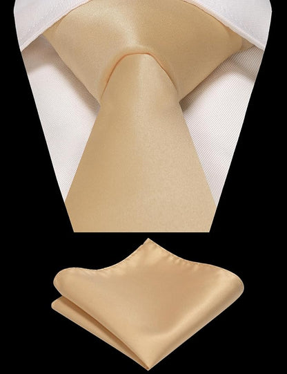 RBOCOTT Solid Color Tie and Pocket Square Hankerchief with Lapel Pin Set for Men