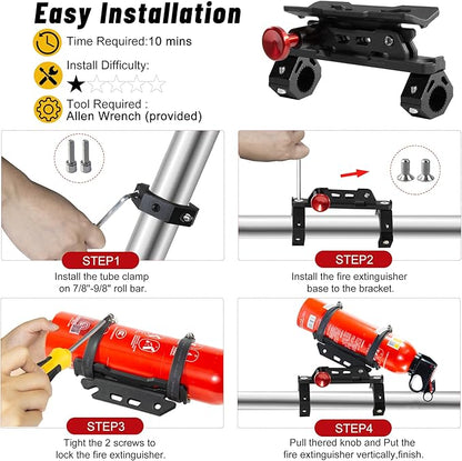 ATV Motorcycle Fire Extinguisher Bracket - Quick Release Fire Extinguisher Holder Mount - Universal 7/8" to 9/8" Handlebar Fit for Yamaha, Polaris, Honda, Can-Am, Kawasaki - Secures Extinguishers