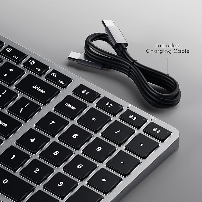 Satechi Slim X2 Bluetooth Backlit Keyboard for Mac, Illuminated Keys & Multi-Device Sync, for MacBook Air/Pro M4, iPad Air/Pro M4/M3, iPad mini, Mac mini, iMac - Space Gray