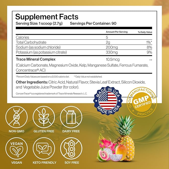 Dr. Price’s Electrolytes Powder Bulk | Tropical 90 Servings | Sugar Free Hydration Powder with 72+ Trace Minerals | Keto, Vegan, Electrolyte Drink Mix | Doctor-Formulated, Made in USA