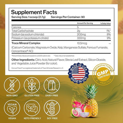 Dr. Price’s Electrolytes Powder Bulk | Tropical 90 Servings | Sugar Free Hydration Powder with 72+ Trace Minerals | Keto, Vegan, Electrolyte Drink Mix | Doctor-Formulated, Made in USA