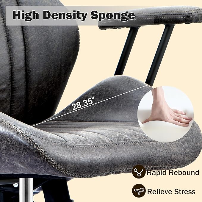 High Back Padded Headrest Office Chair, Ergonomic Executive Office Chair with Lumbar Support, Adjustable Height Home Office Desk Chair with Armrests, Rolling Swivel Computer Gaming Chair,Dark Grey