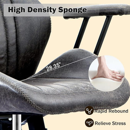High Back Padded Headrest Office Chair, Ergonomic Executive Office Chair with Lumbar Support, Adjustable Height Home Office Desk Chair with Armrests, Rolling Swivel Computer Gaming Chair,Dark Grey