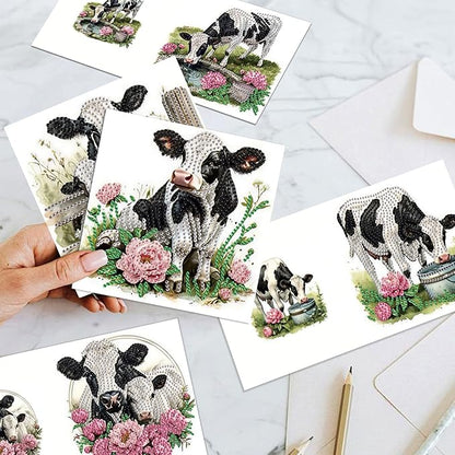 jinglinhh 12pcs Diamond Art Painting Flower Fence Cows Horses Greeting Cards with Envelopes, DIY Card Making Kits for Adults, Diamond Art Christmas Cards for Birthday Holiday Postcards Craft Gifts