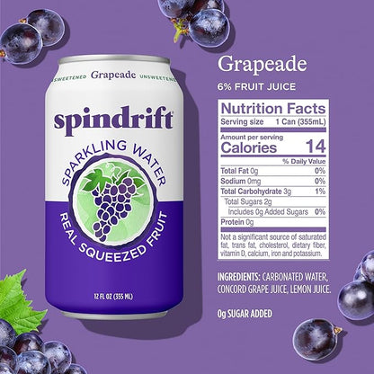 Spindrift Grapeade Can 12 Ounce (Pack of 24)