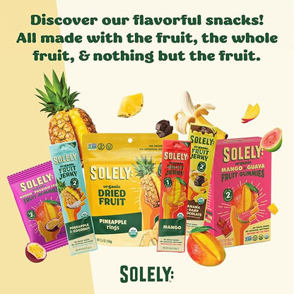 SOLELY - Organic Pineapple Fruit Jerky - 12 Individually Wrapped Strips - Fruit Leather Made from Dried Fruit - Healthy Snacks for Adults & Kids - Non GMO, Vegan Snacks - 0.8oz (23g)