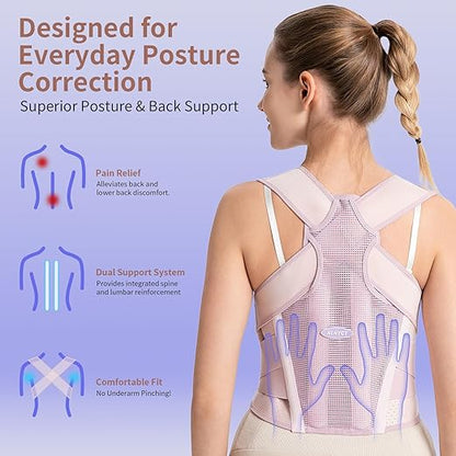 Posture Corrector for Women – 2-in-1 Back Brace with Shoulder Support, Adjustable Full Back Straightener for Upper & Lower Back Pain Relief, Hunchback, Scoliosis & Spine Alignment (L/XL)