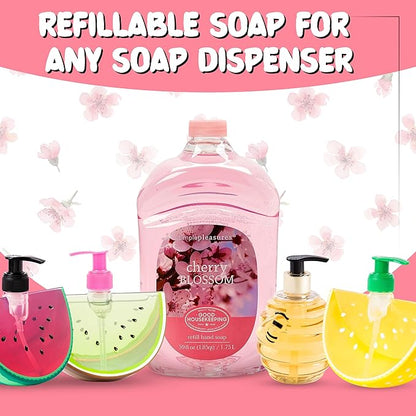 SIMPLE PLEASURES Premium Hand Soap Refills - Cherry Blossom Scent, 7.9 oz Bottle with Jumbo 59 oz Refill - Goodhousekeeping Seal Approved - Multiple Scents Available- Cherry Blossom Soap