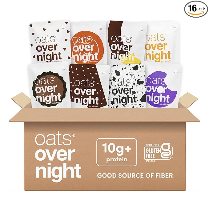Oats Overnight Dessert Variety Pack - High Protein, High Fiber Breakfast Protein Shake - Gluten Free Oatmeal, Non GMO High Protein Oatmeal - Salted Toffee, Chocolate Satin Pie & More Flavors (16 Pack)