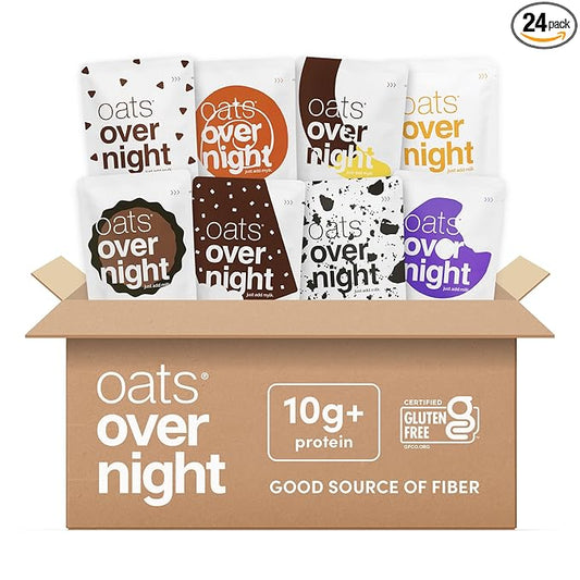 Oats Overnight Dessert Variety Pack - High Protein, High Fiber Breakfast Protein Shake - Gluten Free Oatmeal, Non GMO High Protein Oatmeal - Salted Toffee, Chocolate Satin Pie & More Flavors (24 Pack)