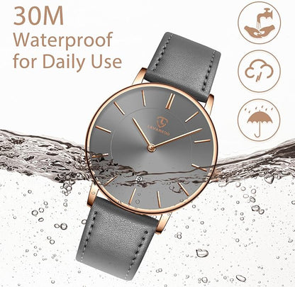 L LAVAREDO Watch for Men, Extremely Thin Mens Watches Minimalist Analog Men's Leather Wrist Watches with Time/Date, Birthday Gift for Men Boyfriend