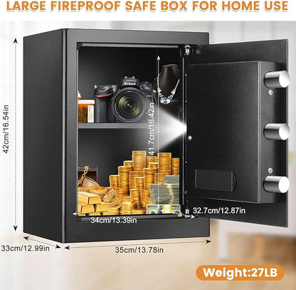 16.53'' Tall Fireproof Safe Box, 2.3 Cuft Home Safety Box with Fireproof Waterproof Bag, Anti-Theft Security Document Safe with Combination Lock & Removable Shelf, Large Safes for Home Cash Medicine