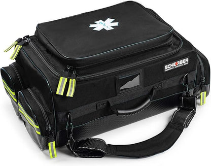 Scherber Fully-Stocked Premium First Responder Bag | HSA/FSA Approved | Large Pro EMT/EMS Trauma, Bleeding & Oxygen Medical Kit | CAT Tourniquet, HyFin Chest Seal & 250+ First Aid Supplies (Black)