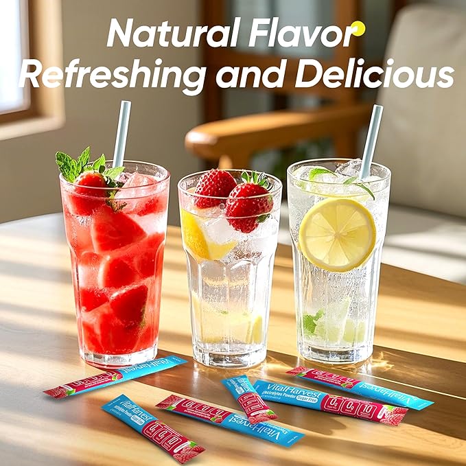 VitalHarvest 36 Sticks Electrolytes Powder Packets Sugar Free Hydration Packets Electrolyte Liquid Daily IV Drink Mix with Raspberry, Low Sodium, 0 Calorie