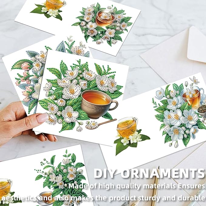 jinglinhh 12pcs Diamond Art Painting Flower Drink Greeting Cards with Envelopes, DIY Card Making Kits for Adults, Diamond Art Postcards Christmas Cards Craft Gifts