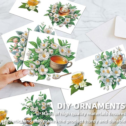 jinglinhh 12pcs Diamond Art Painting Flower Drink Greeting Cards with Envelopes, DIY Card Making Kits for Adults, Diamond Art Postcards Christmas Cards Craft Gifts