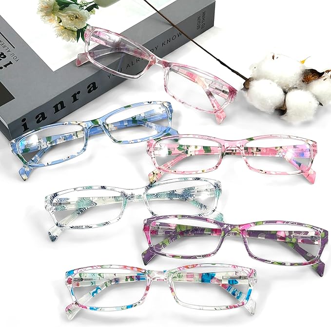 Henotin 6-Pack Reading Glasses Blue Light Blocking Anti Eyestrain Computer Reading Glasses for Women and Men Readers (Mix Color-B, 2.75, Diopters)