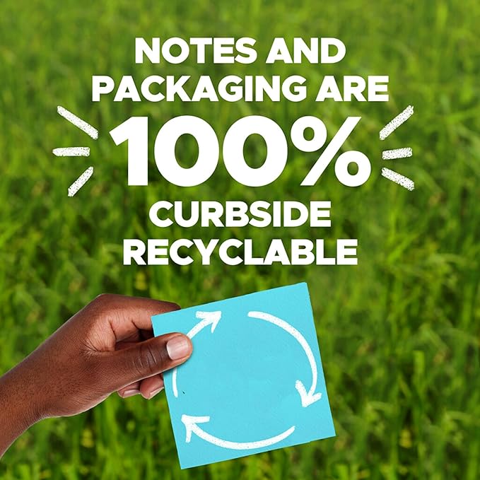 Post-it 100% Recycled Paper Super Sticky Notes, 2X The Sticking Power, 3x3 in, 24 Pads/Pack, 70 Sheets/pad, Canary Yellow (654R-24SSCY-CP)