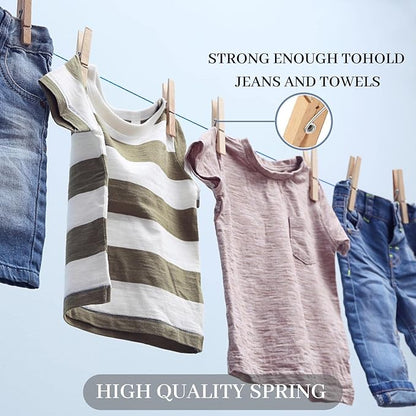 Clothes Pins,50 Pack,2.9 in,Natural Birchwood,Rust and Moisture Resistant Clothespins,Durable Clothes Pins Wooden with Storage Bag,Strong Grip,Clothespins for Hanging Clothes,Bag Clips,Crafts,Photos