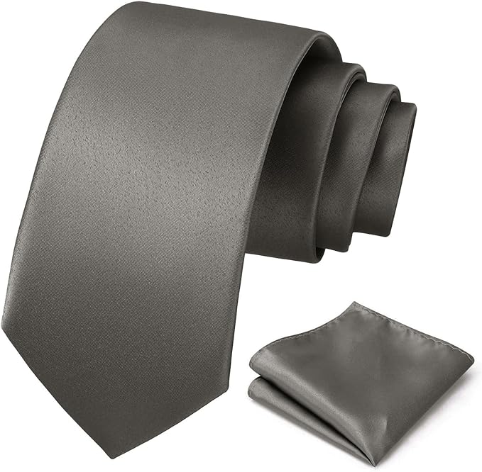 PenSee Men's Tie Set Solid Pure Color 3.15" (8CM) Classic Formal Plain Necktie and Pocket Square Set For Men