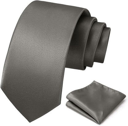 PenSee Men's Tie Set Solid Pure Color 3.15" (8CM) Classic Formal Plain Necktie and Pocket Square Set For Men