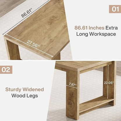 Tribesigns 2 Person Desk Set of 2, 86.6 Inches Extra Long Desk, Two People Computer Writing Table, Long Wood Office Desks Workstation for Home Office, Natural Oak