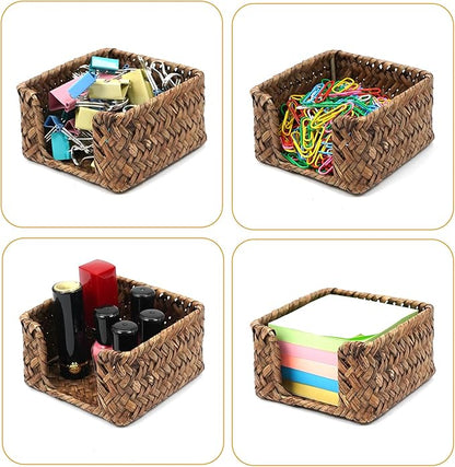 Sticky Note Holder Seagrass Post It Note Dispenser, 3 x 3 Inch Woven Sticky Note Dispenser, Farmhouse Post It Holder for Desk Home Office Decor, Coffee