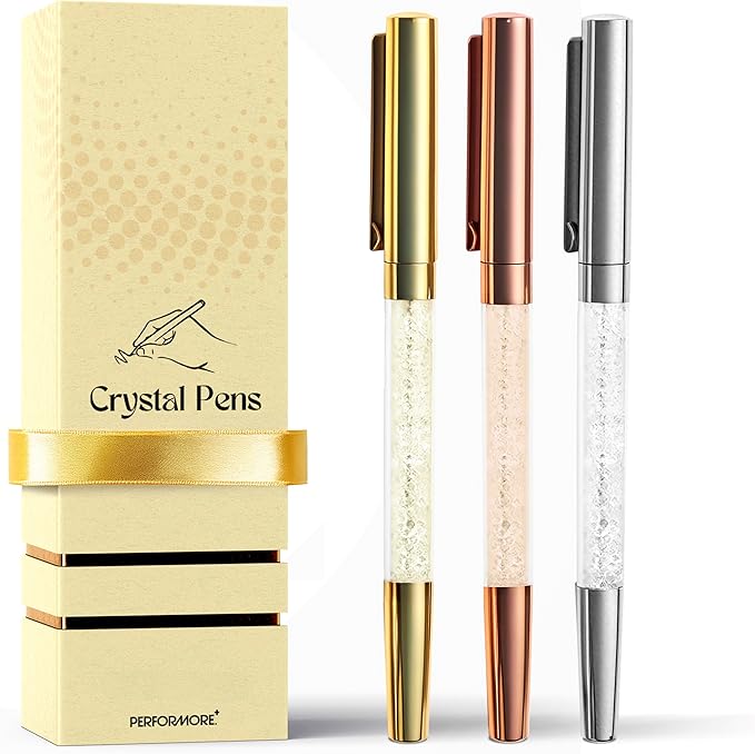 Elegant Crystal Ballpoint Pen Gift Set, Luxury Fine Tip Writing Trio in Silver, Gold, and Rose Gold, Decorative Office Pens for Weddings, Special Occasions, and Gifting